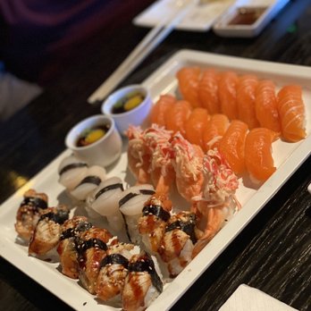 Kissho Sushi - Nigiri: Unagi, Upside Down Shrimp, scallop, Quail Egg Shooter, and salmon - Japanese Near Me - Sparks, Nevada