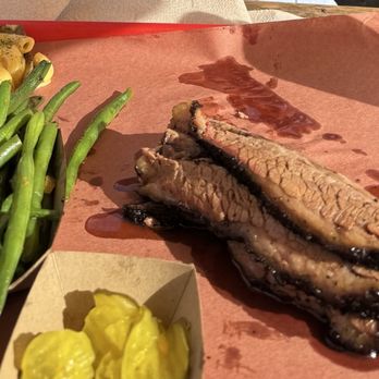 Terry Black's Barbecue - Brisket, mac, green beans, and beans. - Barbeque Near Me - Austin, Texas