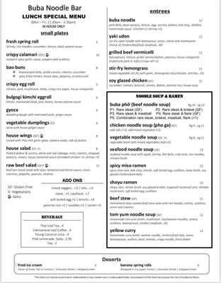 Menu photo 4 Buba Noodle Bar Manchester, NH