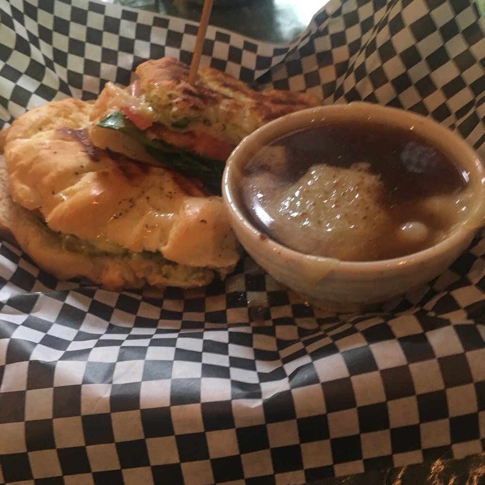Caprese sandwich with French onion soup Caprese sandwich with French onion soup