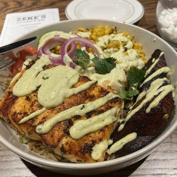 Zeke's Kitchen & Bar - Djon Djon rice bowl with salmon - New American Near Me - Smyrna, Georgia