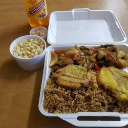 Creole Sensations - Oxtail, rice and peas, plantain, and Mac salad. OMG.