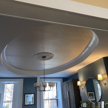BTB Construction & Development - Tray ceiling in our dining room with wallpaper on the inside. - General Contractors Near Me