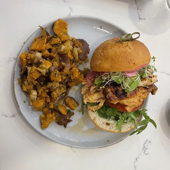 Farmacy - The Cure-All with GF bun! With Sweet potatoes hash! YUMMY! - Southern Near Me - Knoxville, Tennessee Farmacy - The Cure-All with GF bun! With Sweet potatoes hash! YUMMY! - Southern Near Me - Knoxville, Tennessee