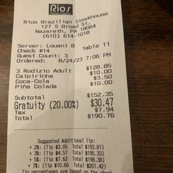 Rios Brazilian Steakhouse - Bill