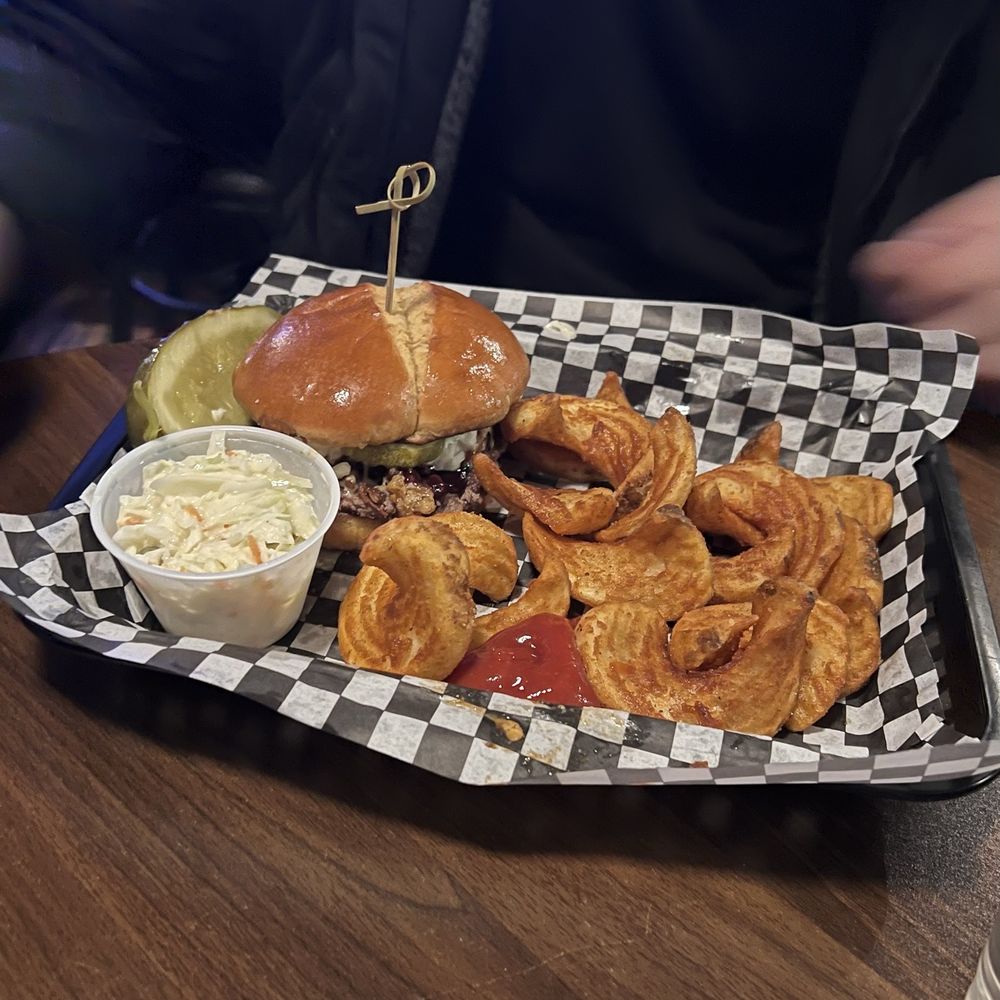 Southern Charm Smashburger w/ Twister Fries and Coleslaw Southern Charm Smashburger w/ Twister Fries and Coleslaw
