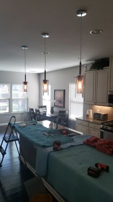 install of new 3 pendant lights over granite island - This job was completed in 5points Simpsonville off of Woodruff rd...took 2hours. customers were very happy install of new 3 pendant lights over granite island - This job was completed in 5points Simpsonville off of Woodruff rd...took 2hours. customers were very happy