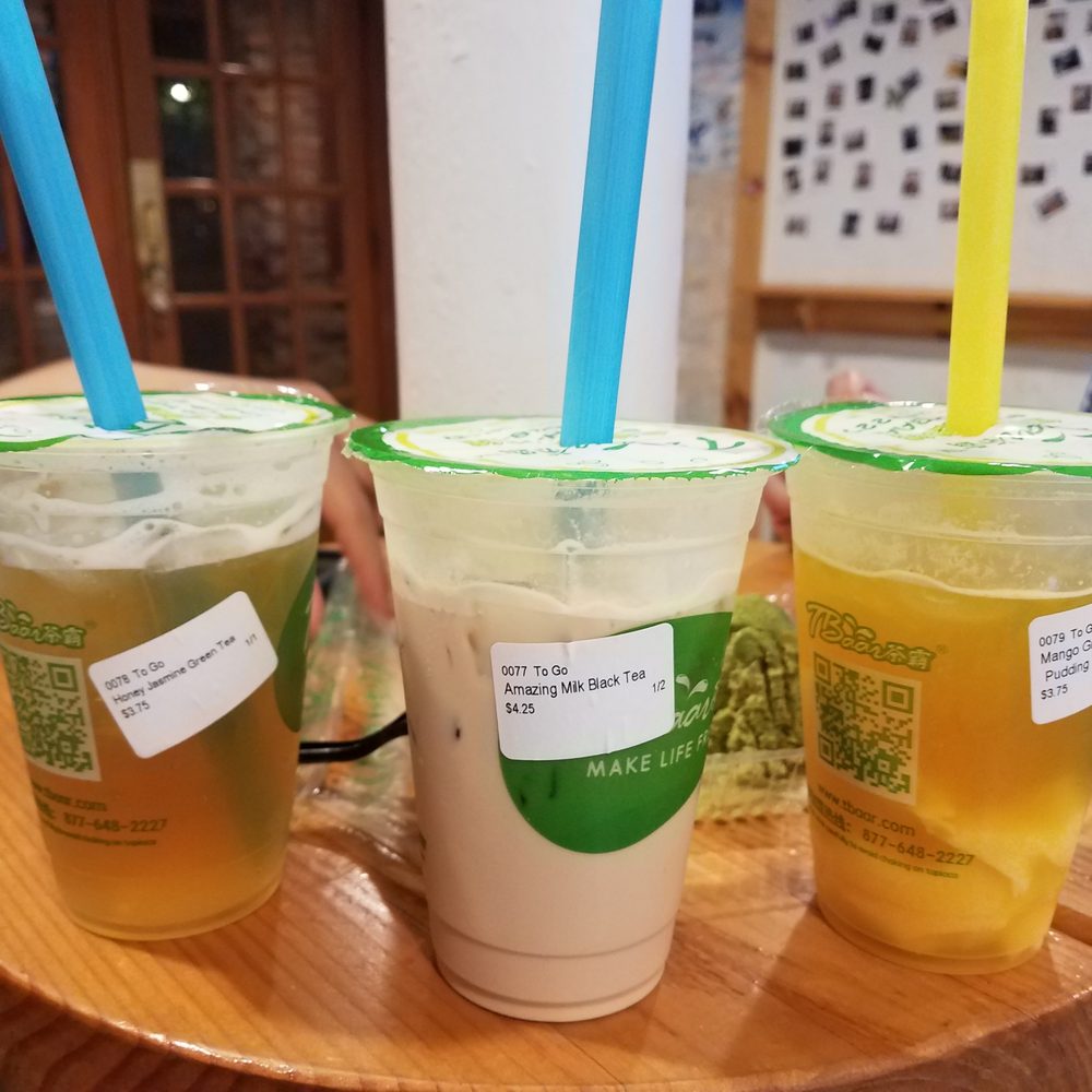 Tbaar - Honey Jasmine Green Tea, Amazing Milk Black Tea, and Mango Green Tea with Pudding - Bubble Tea Near Me - Brookline, Massachusetts