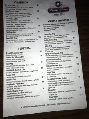 Menu photo 5 Betty Jane's Bar & Grill Warren, MI