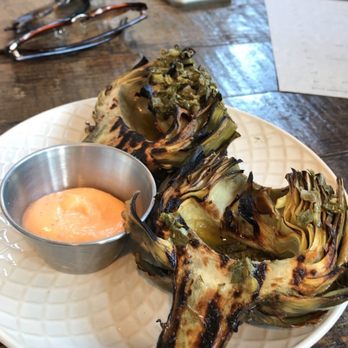 Social - Grilled artichoke (sauce is intensely spicy) - New American Near Me - Costa Mesa, California