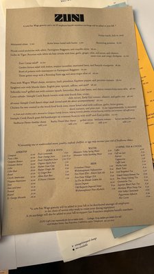 Menu photo 8 Zuni Café San Francisco, CA Menu photo 8 Zuni Café San Francisco, CA
