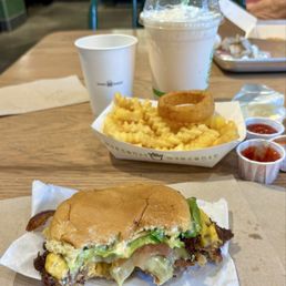 Bacon cheese burger crinkle cut fries onion ring creamsicle shake Bacon cheese burger crinkle cut fries onion ring creamsicle shake
