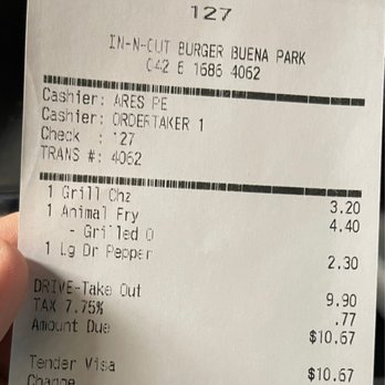 In-N-Out Burger - My order - Burgers Near Me - Buena Park, California
