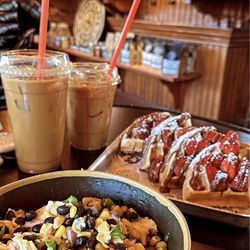 Bobo's Cafe - Iced Latte, Bowl Pack, and Waffles.