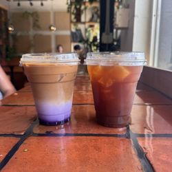 Ube latte and iced americano