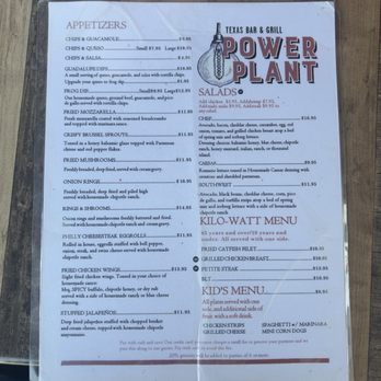 The Power Plant Texas Grill - Menu pt.1 - New American Near Me - Seguin, Texas The Power Plant Texas Grill - Menu pt.1 - New American Near Me - Seguin, Texas