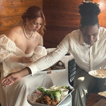 Rebel Catering - My husband and I inhaling the incredible food in between our ceremony and reception - Caterers Near Me - Austin, Texas