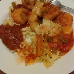 All they had was pasta and dry "sweet and sour" chicken All they had was pasta and dry "sweet and sour" chicken