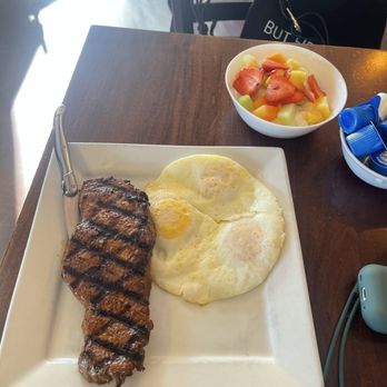 & Waffles - New York Steak & 3 Eggs, cottage cheese & fruit - Breakfast & Brunch Near Me - North Hollywood, California