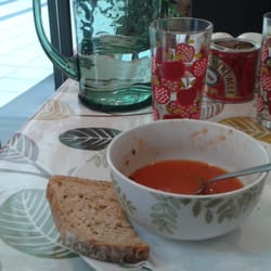 Roots - Delish roast tomato & basil soup. £2.95. Ate most of it before photo!