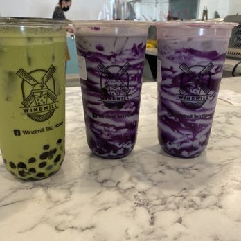 Windmill Tea House - Iced green tea latte and iced purple ube latte - Bubble Tea Near Me - Albuquerque, New Mexico
