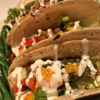 Bonefish Grill - Blackened Baja fish tacos: Alaskan cod, mango salsa, lime crema, lettuce - Seafood Near Me - Plantation, Florida