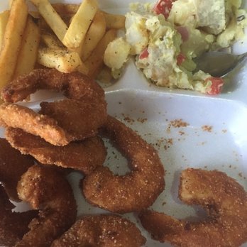 Smoke House - Half way through our meal- shrimp, potato salad, fries - Steakhouses Near Me - Lago de Chapala, JAL Smoke House - Half way through our meal- shrimp, potato salad, fries - Steakhouses Near Me - Lago de Chapala, JAL