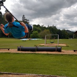 Mabie Farm Park - Making use of the swings. It's great relaxation for adults too!