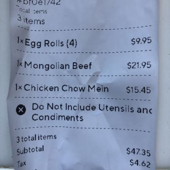 Golden China - a receipt for a restaurant - Chinese Near Me - Watsonville, California