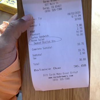 Ouray Brewery - Receipt - New American Near Me - Ouray, Colorado Ouray Brewery - Receipt - New American Near Me - Ouray, Colorado