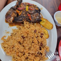 Wawa Caribbean Restaurant - This is the jerk chicken meal.