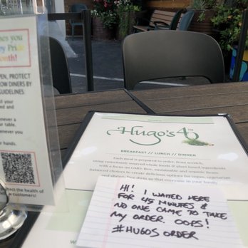 Hugo's - A pleasant note I left behind after not being served for 45 minutes. - Breakfast & Brunch Near Me - Studio City, California Hugo's - A pleasant note I left behind after not being served for 45 minutes. - Breakfast & Brunch Near Me - Studio City, California