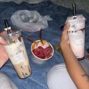 Devil & Angel Desserts - Strawberry Cracking Choco Cup, Coffee Cracking Choco Cup, Strawberry/Mango combo shaved ice - Bubble Tea Near Me - Vallejo, California