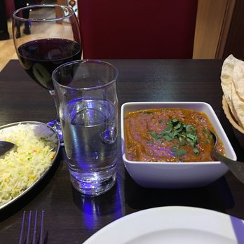 Spice of India - Chicken Garam Masala with basmati rice and a glass of house red - Indian Near Me - Dublin, D Spice of India - Chicken Garam Masala with basmati rice and a glass of house red - Indian Near Me - Dublin, D