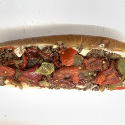 Phil & Jim's Steaks & Hoagies - Cheesesteak with hot peppers, sweet peppers, mayo and ketchup.