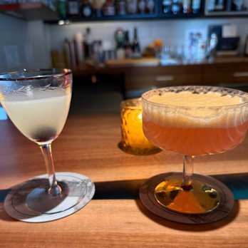 Magnus on Water - Last Word cocktail on the left, "Face Lift" (one of their signature cocktails) on the right. - Cocktail Bars Near Me - Biddeford, Maine Magnus on Water - Last Word cocktail on the left, "Face Lift" (one of their signature cocktails) on the right. - Cocktail Bars Near Me - Biddeford, Maine