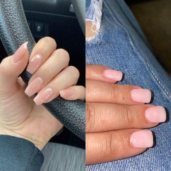 Passion Nail Salon - On the left is an inspiration photo and on the right is how my nails came out. I just wanted the shape and the length and got neither. - Nail Salons Near Me - Flagstaff, Arizona