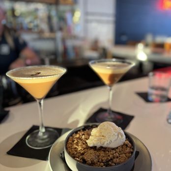 The Boathouse Restaurant - Maine Blueberry Crisp & espresso martini - Seafood Near Me - Kennebunkport, Maine