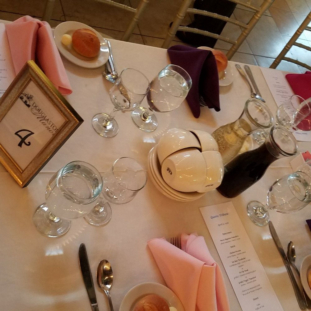 Douglaston Manor - Our table set-up for the night. We did notice that the pitchers had Merlot & soda, but some tables actually had a full bottle of white wine. - Venues & Event Spaces Near Me - Douglaston, New York Douglaston Manor - Our table set-up for the night. We did notice that the pitchers had Merlot & soda, but some tables actually had a full bottle of white wine. - Venues & Event Spaces Near Me - Douglaston, New York