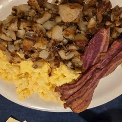 Bacon and Eggs with fried potatoes.