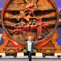 Paris Champagne Tour - Me with a giant barrel towering over me. Trong took the photo!