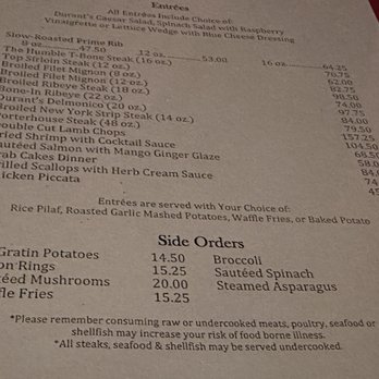 Durant's - Menu - Steakhouses Near Me - Phoenix, Arizona
