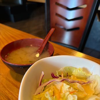 Kawa Sushi - a bowl of soup and a bowl of salad - Sushi Bars Near Me - Houston, Texas