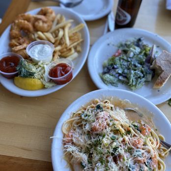 Brophy Bros - Shrimp plate and the Seafood pasta that came with a salad - Seafood Near Me - Santa Barbara, California Brophy Bros - Shrimp plate and the Seafood pasta that came with a salad - Seafood Near Me - Santa Barbara, California