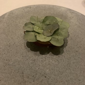 Aquavit - Cold smoked venison under nasturtium leaves.  The venison was remarkable, very tender. - Scandinavian Near Me - New York, New York