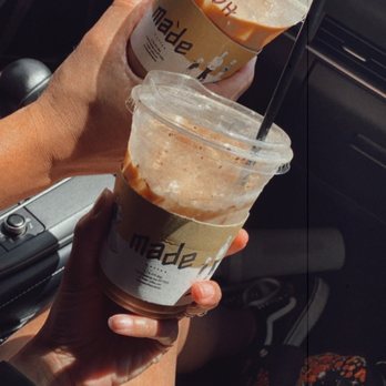 Made Coffee - Two iced Spanish lattes with oat milk - delicious - Coffee & Tea Near Me - Fullerton, California Made Coffee - Two iced Spanish lattes with oat milk - delicious - Coffee & Tea Near Me - Fullerton, California