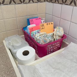 Diaper station in the bathroom is such a nice touch Diaper station in the bathroom is such a nice touch