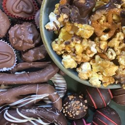 Various delicious chocolates and popcorn from another shop!