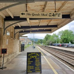 The Goods Shed Cafe - Their sign on the platform