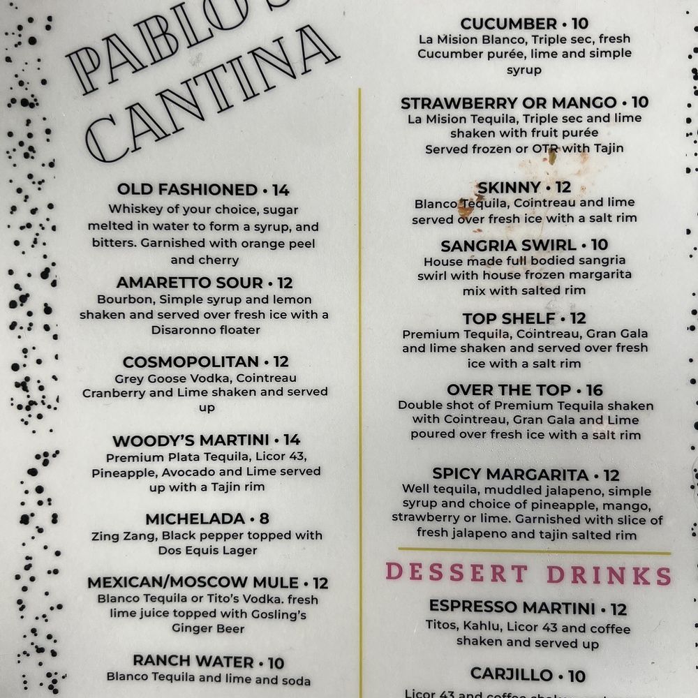 Cantina Cocktail menu Cantina Cocktail menu